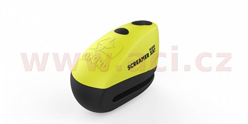 zámek kotoučové brzdy Screamer XA7, OXFORD - Anglie (integrovaný alarm, žlutý/černý, průměr čepu 7 mm)